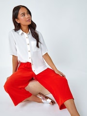 Roman Orange Petite Linen Mix Wide Cropped Trousers - Image 1 of 5