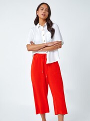 Roman Orange Petite Linen Mix Wide Cropped Trousers - Image 2 of 5