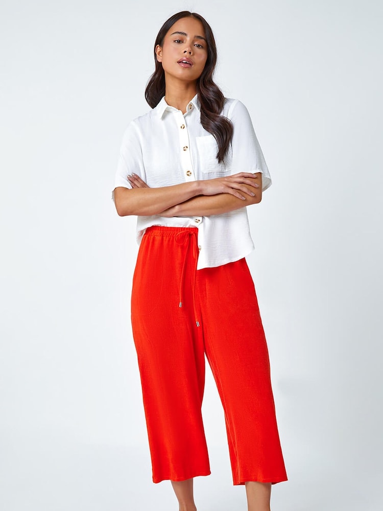 Roman Orange Petite Linen Mix Wide Cropped Trousers - Image 2 of 5