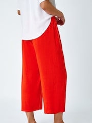 Roman Orange Petite Linen Mix Wide Cropped Trousers - Image 3 of 5