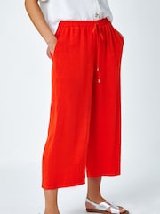 Roman Orange Petite Linen Mix Wide Cropped Trousers - Image 4 of 5