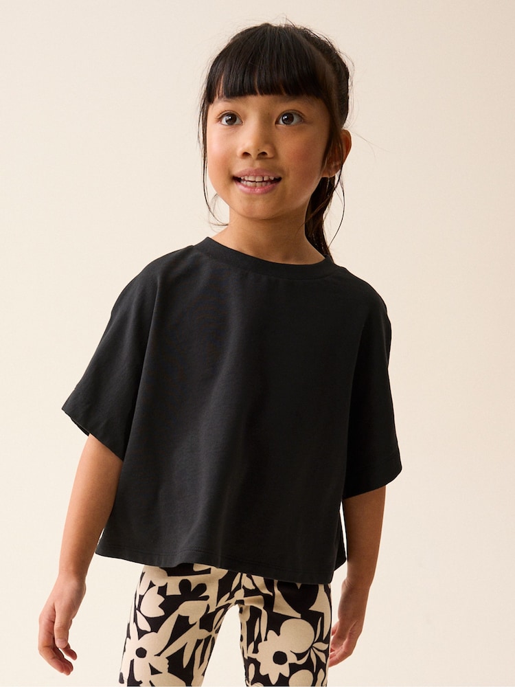 Black 100% Cotton Boxy T-Shirt (3-16yrs) - Image 1 of 6 Black 100% Cotton Boxy T-Shirt (3-16yrs) - Image 1 of 6