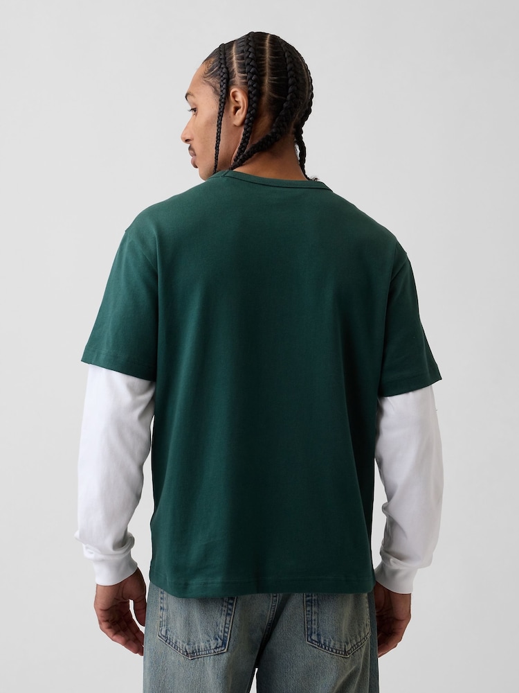 Gap Green Heavyweight Relaxed Short Sleeve T-Shirt - Image 2 of 4 Gap Green Heavyweight Relaxed Short Sleeve T-Shirt - Image 2 of 4