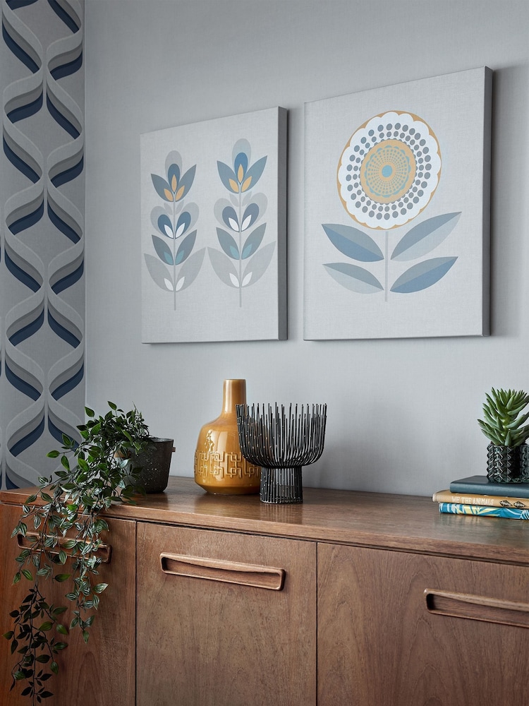 Art For The Home Set of 2 Grey Retro Floral Wall Art - Image 1 of 2