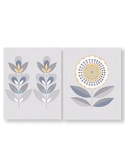 Art For The Home Set of 2 Grey Retro Floral Wall Art - Image 2 of 2