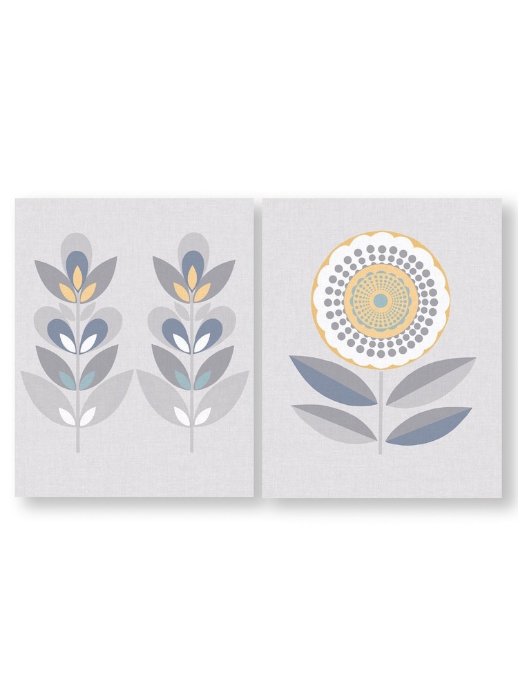 Art For The Home Set of 2 Grey Retro Floral Wall Art - Image 2 of 2