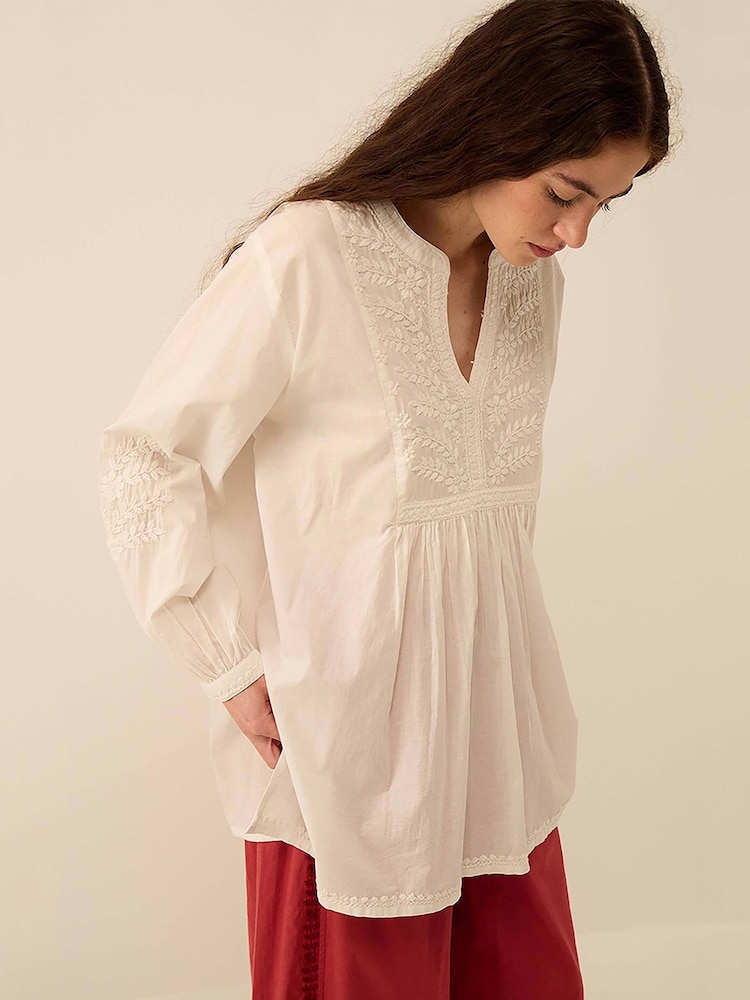 east White Alva Hand-Chikankari Embroidered Top - Image 1 of 4