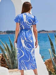 Sosandar Blue Ring Detail Wrap Dress - Image 2 of 5