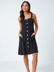 Roman Black Petite Button Front Pocket Dress - Image 1 of 5