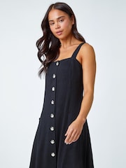 Roman Black Petite Button Front Pocket Dress - Image 2 of 5