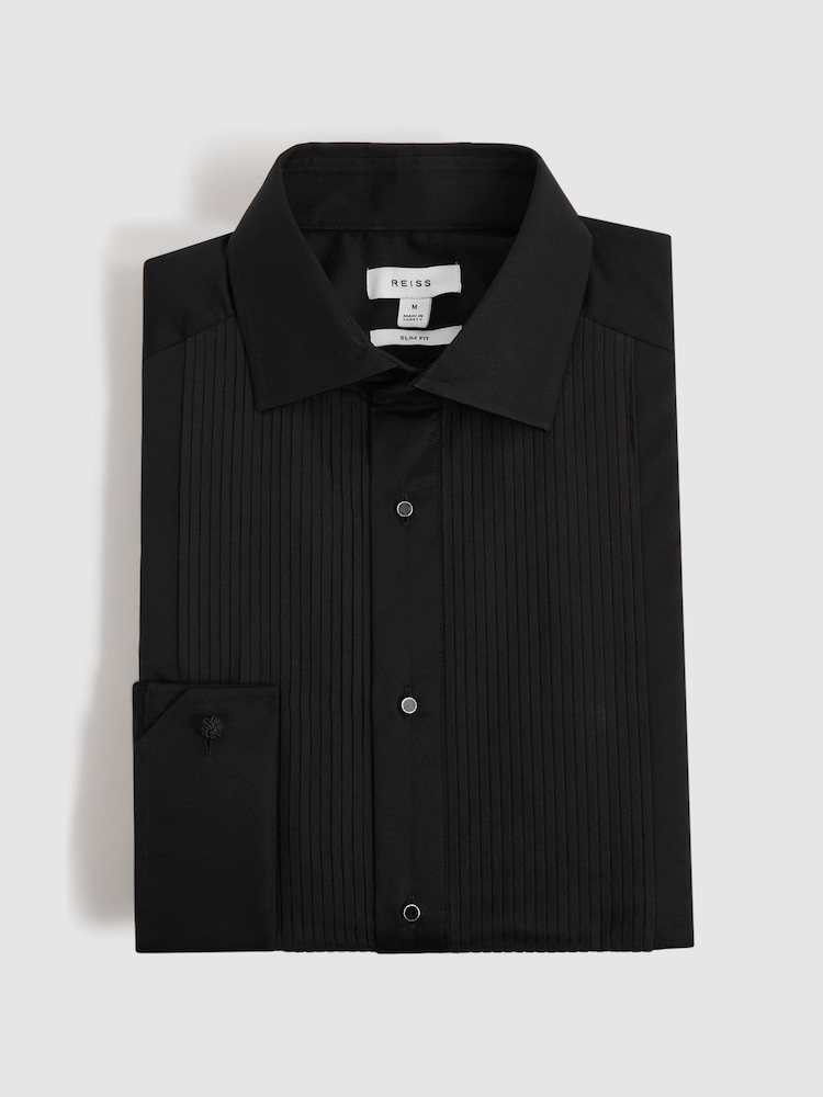 Reiss Black Marcel - Double Cuff Slim Fit Double Cuff Tuxedo Shirt - Image 2 of 8
