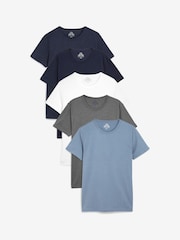 Navy Blue/Blue/White/Grey Marl/Blue Marl Slim T-Shirts 5 Pack - Image 1 of 6