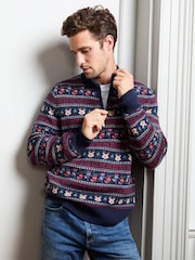 JoJo Maman Bébé Navy Blue Men's Long Sleeve Christmas Fairisle Jumper - Image 2 of 4