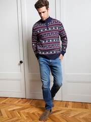 JoJo Maman Bébé Navy Blue Men's Long Sleeve Christmas Fairisle Jumper - Image 3 of 4