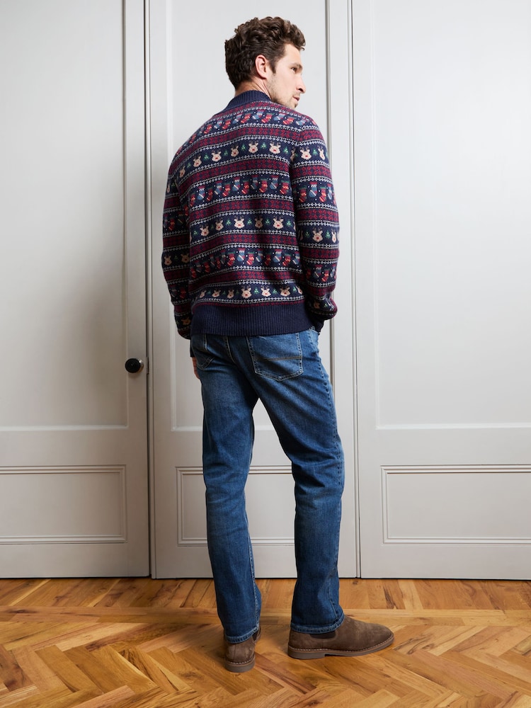 JoJo Maman Bébé Navy Blue Men's Long Sleeve Christmas Fairisle Jumper - Image 4 of 4 JoJo Maman Bébé Navy Blue Men's Long Sleeve Christmas Fairisle Jumper - Image 4 of 4