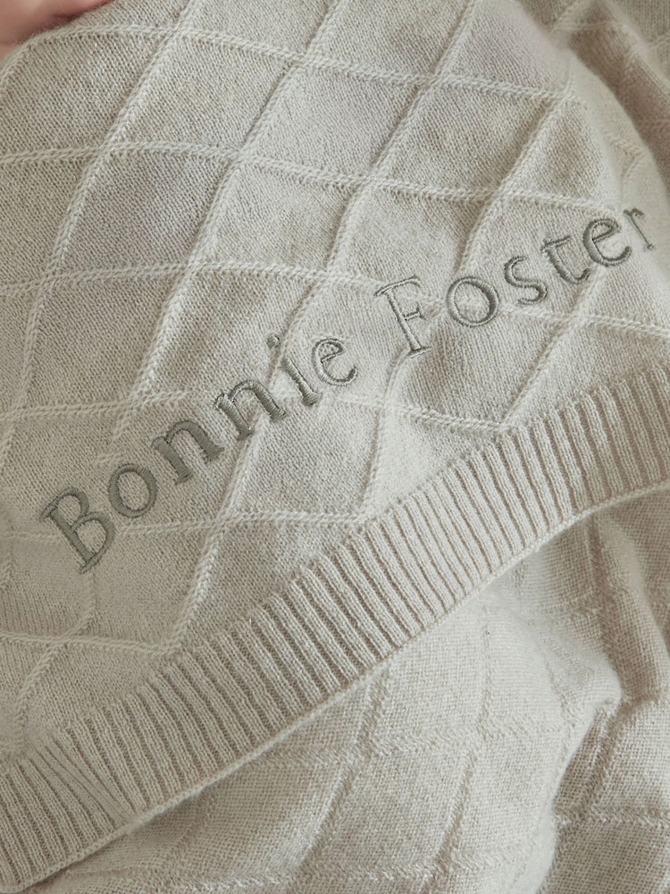 Personalised Oatmeal Cashmere Blanket - Image 1 of 2 Personalised Oatmeal Cashmere Blanket - Image 1 of 2