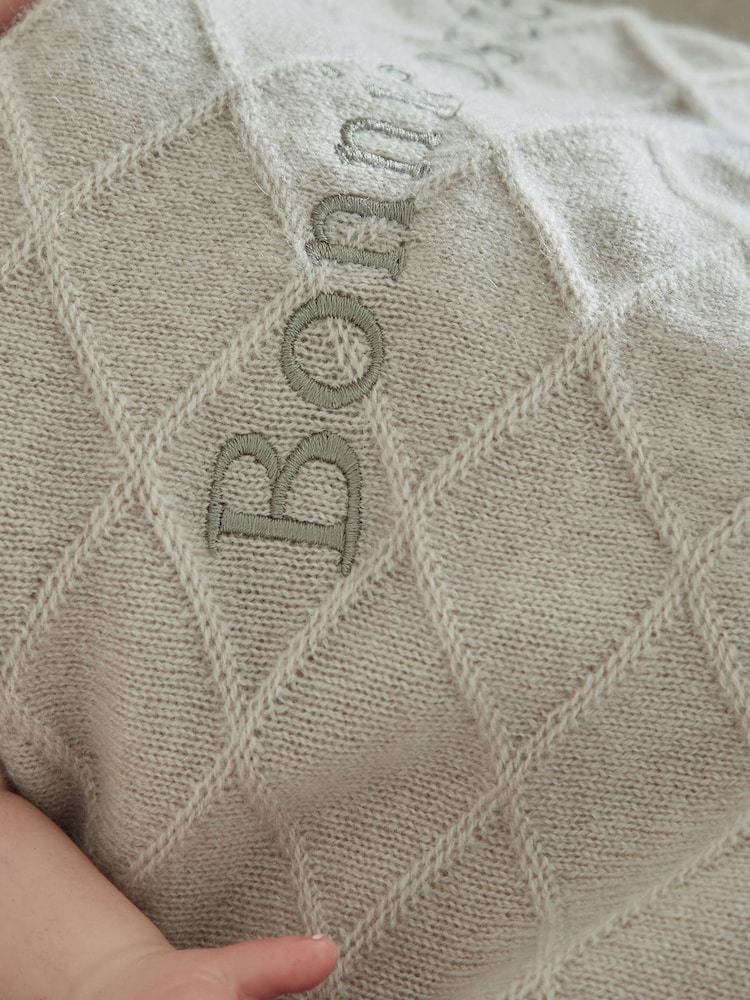 Personalised Oatmeal Cashmere Blanket - Image 2 of 2 Personalised Oatmeal Cashmere Blanket - Image 2 of 2