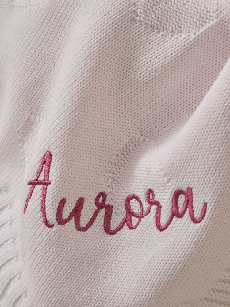 Personalised Pale Pink Heart Jacquard Baby Blanket - Image 2 of 3 Personalised Pale Pink Heart Jacquard Baby Blanket - Image 2 of 3