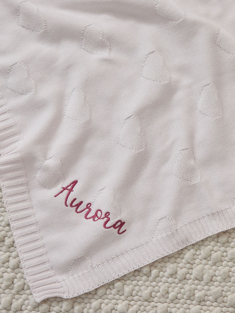 Personalised Pale Pink Heart Jacquard Baby Blanket - Image 3 of 3 Personalised Pale Pink Heart Jacquard Baby Blanket - Image 3 of 3