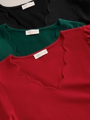 Svart Bourgogne och Skogsgrön - Love & Roses 3/4 ärmad kammussla VNeck Jersey Top - Bild 8 av 8