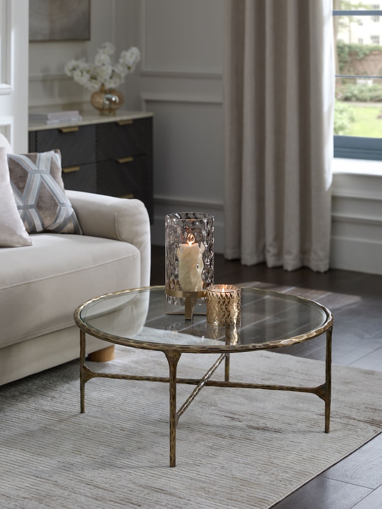 Gold Wrought Glass Top Coffee Table - Image 1 of 5