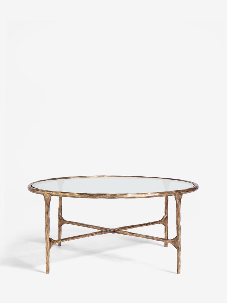 Gold Wrought Glass Top Coffee Table - Image 2 of 5