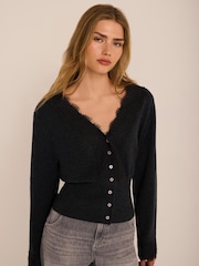Mint Velvet Black Lace Trim Cardigan - Image 2 of 8