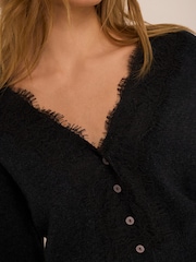 Mint Velvet Black Lace Trim Cardigan - Image 4 of 8