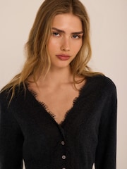 Mint Velvet Black Lace Trim Cardigan - Image 6 of 8