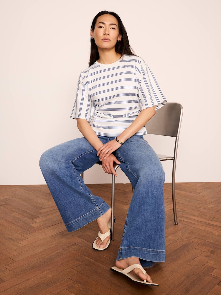 Mint Velvet Blue Cotton Ruched Waist T-Shirt - Image 1 of 7