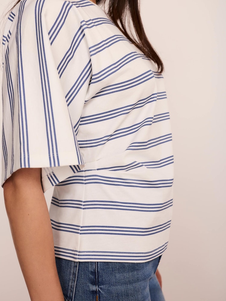 Mint Velvet Blue Cotton Ruched Waist T-Shirt - Image 2 of 7