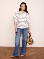 Mint Velvet Blue Cotton Ruched Waist T-Shirt - Image 3 of 7