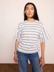 Mint Velvet Blue Cotton Ruched Waist T-Shirt - Image 5 of 7