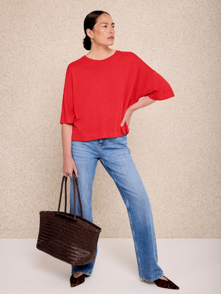 Mint Velvet Red Linen Blend Boxy T-Shirt - Image 1 of 7 Mint Velvet Red Linen Blend Boxy T-Shirt - Image 1 of 7