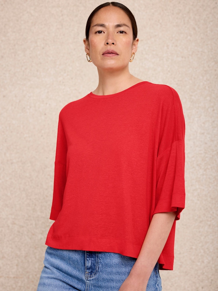 Mint Velvet Red Linen Blend Boxy T-Shirt - Image 2 of 7 Mint Velvet Red Linen Blend Boxy T-Shirt - Image 2 of 7