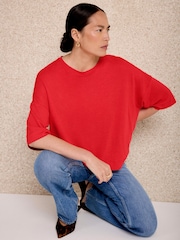 Mint Velvet Red Linen Blend Boxy T-Shirt - Image 3 of 7