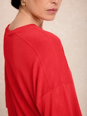 Mint Velvet Red Linen Blend Boxy T-Shirt - Image 4 of 7