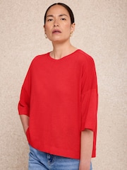 Mint Velvet Red Linen Blend Boxy T-Shirt - Image 5 of 7
