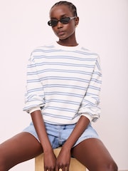 Mint Velvet Blue Stripe Blouson Sweatshirt - Image 1 of 7