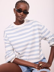 Mint Velvet Blue Stripe Blouson Sweatshirt - Image 2 of 7
