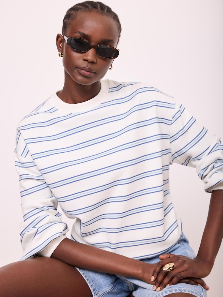 Mint Velvet Blue Stripe Blouson Sweatshirt - Image 2 of 7 Mint Velvet Blue Stripe Blouson Sweatshirt - Image 2 of 7