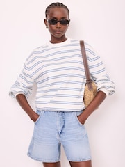 Mint Velvet Blue Stripe Blouson Sweatshirt - Image 3 of 7