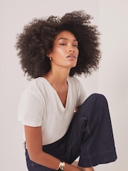 Mint Velvet White Linen Blend V-Neck T-Shirt - Image 3 of 8