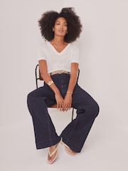 Mint Velvet White Linen Blend V-Neck T-Shirt - Image 6 of 8