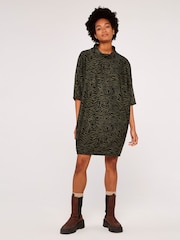 Apricot Khaki Green/Black Zebra Print Cocoon Dress - Image 1 of 4
