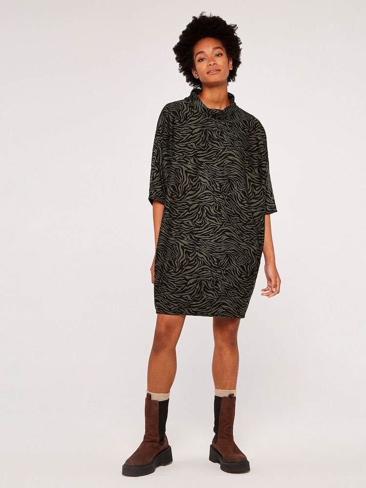 Apricot Khaki Green/Black Zebra Print Cocoon Dress - Image 1 of 4