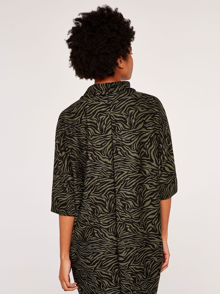 Apricot Khaki Green/Black Zebra Print Cocoon Dress - Image 2 of 4