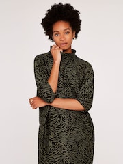Apricot Khaki Green/Black Zebra Print Cocoon Dress - Image 3 of 4