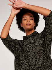 Apricot Khaki Green/Black Zebra Print Cocoon Dress - Image 4 of 4