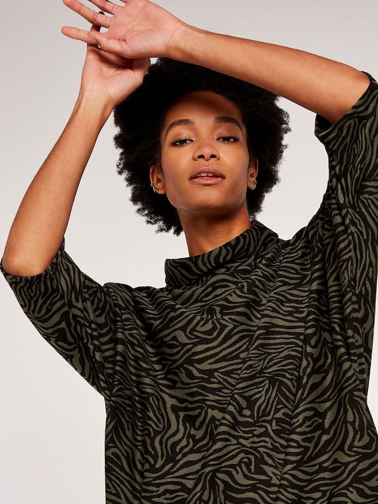 Apricot Khaki Green/Black Zebra Print Cocoon Dress - Image 4 of 4